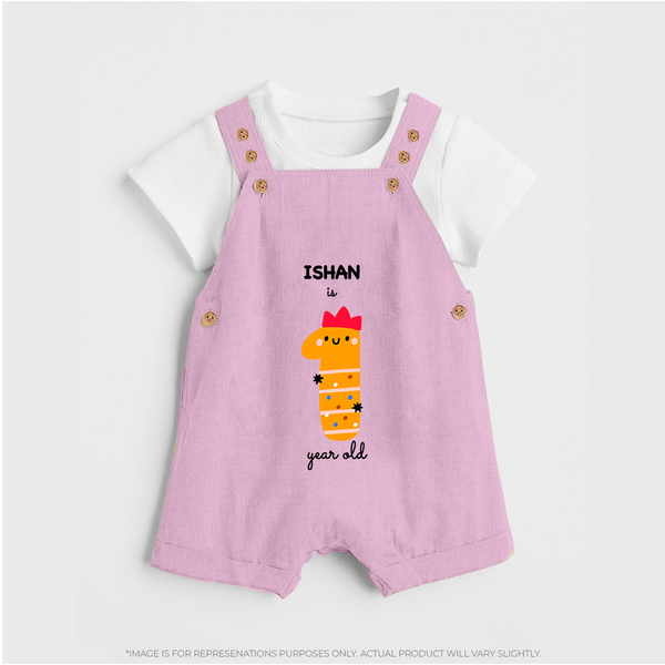 Milestone Dungaree Set for 1st Year | Soft Cotton Personalized Dungaree Set | Unisex Design - BABY PINK - 0 - 5 Months Old (Chest 18")