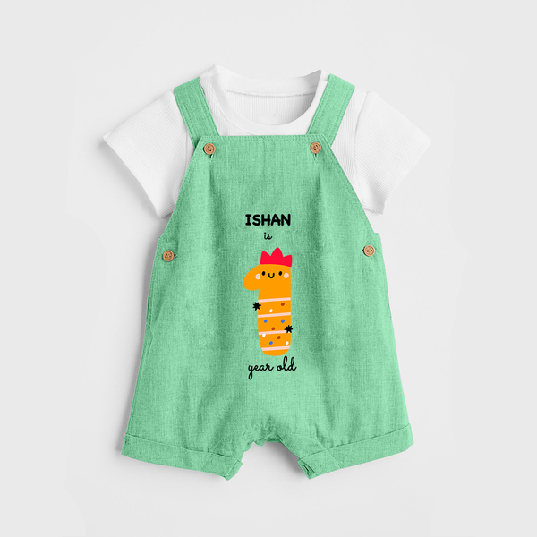 Milestone Dungaree Set for 1st Year | Soft Cotton Personalized Dungaree Set | Unisex Design - GREEN - 0 - 5 Months Old (Chest 18")