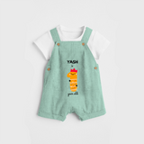 Celebrate The One Year Birthday Custom Dungaree, Featuring with your Baby's name - LIGHT GREEN - 0 - 5 Months Old (Chest 17")