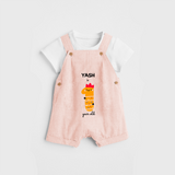 Celebrate The One Year Birthday Custom Dungaree, Featuring with your Baby's name - PEACH - 0 - 5 Months Old (Chest 17")