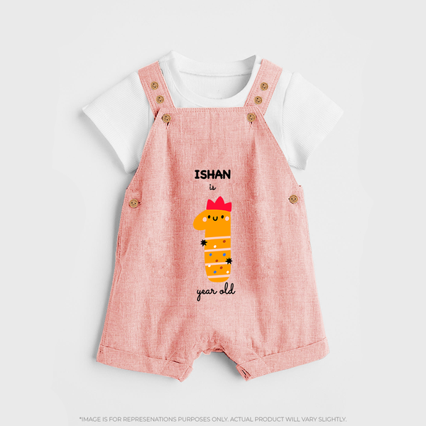 Milestone Dungaree Set for 1st Year | Soft Cotton Personalized Dungaree Set | Unisex Design - PEACH - 0 - 5 Months Old (Chest 18")