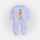 Milestone Full Sleeve Bodysuit/ Sleep Suit/ Jumpsuit for 1st Year | Soft Cotton Personalized Full Sleeve Bodysuit/ Sleep Suit/ Jumpsuit | Unisex Design - BABY BLUE - New Born (Chest 7.5")