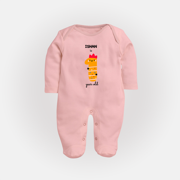 Milestone Full Sleeve Bodysuit/ Sleep Suit/ Jumpsuit for 1st Year | Soft Cotton Personalized Full Sleeve Bodysuit/ Sleep Suit/ Jumpsuit | Unisex Design - BABY PINK - New Born (Chest 7.5")