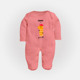 Milestone Full Sleeve Bodysuit/ Sleep Suit/ Jumpsuit for 1st Year | Soft Cotton Personalized Full Sleeve Bodysuit/ Sleep Suit/ Jumpsuit | Unisex Design - PEACH - New Born (Chest 7.5")