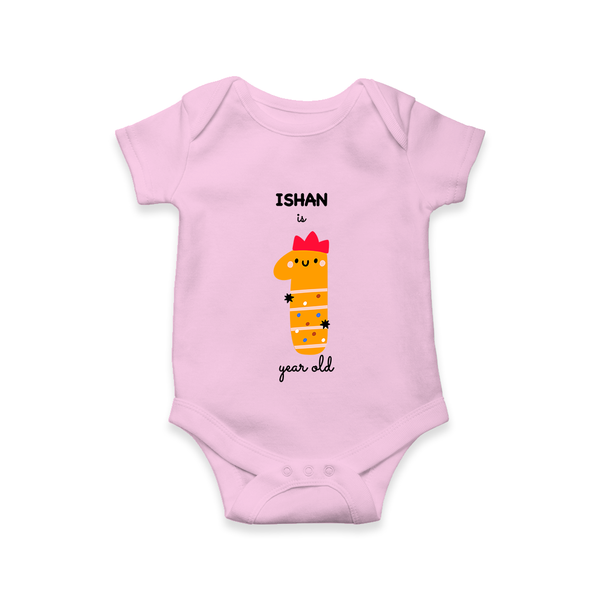 Milestone Romper for 1 Year | Soft Cotton Personalized Romper/Onesie | Unisex Design - BABY PINK - New Born (Chest 14")