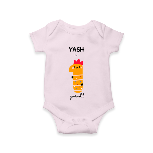 Celebrate The Twelfth Month Birthday Custom Romper, Featuring with your Baby's name - BABY PINK - 0 - 3 Months Old (Chest 16")