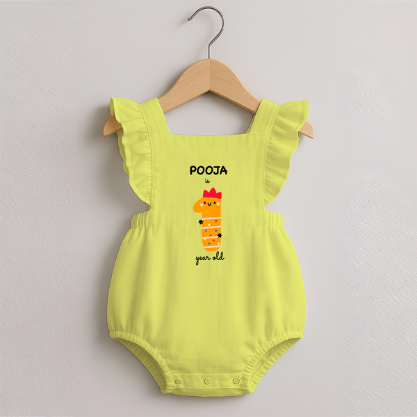 Milestone Romper Frock for 1st Year | Soft Cotton Personalized Romper Frock | Unisex Design - PASTEL YELLOW - 0 - 3 Months Old (Chest 19")