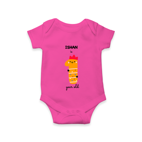Milestone Romper for 1 Year | Soft Cotton Personalized Romper/Onesie | Unisex Design - HOT PINK - New Born (Chest 14")