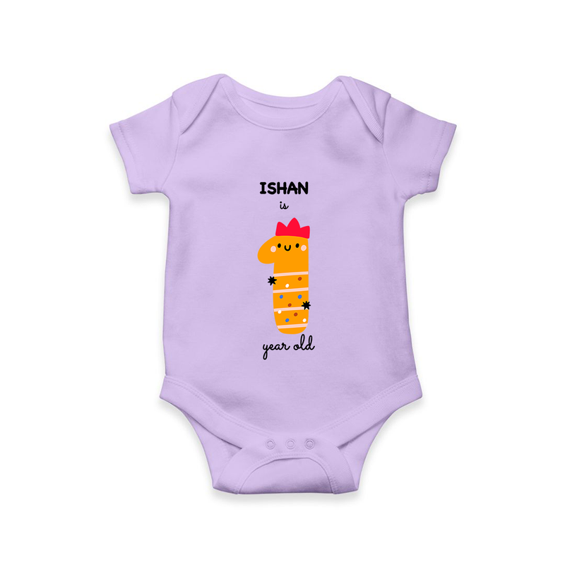 Milestone Romper for 1 Year | Soft Cotton Personalized Romper/Onesie | Unisex Design - LILAC - New Born (Chest 14")