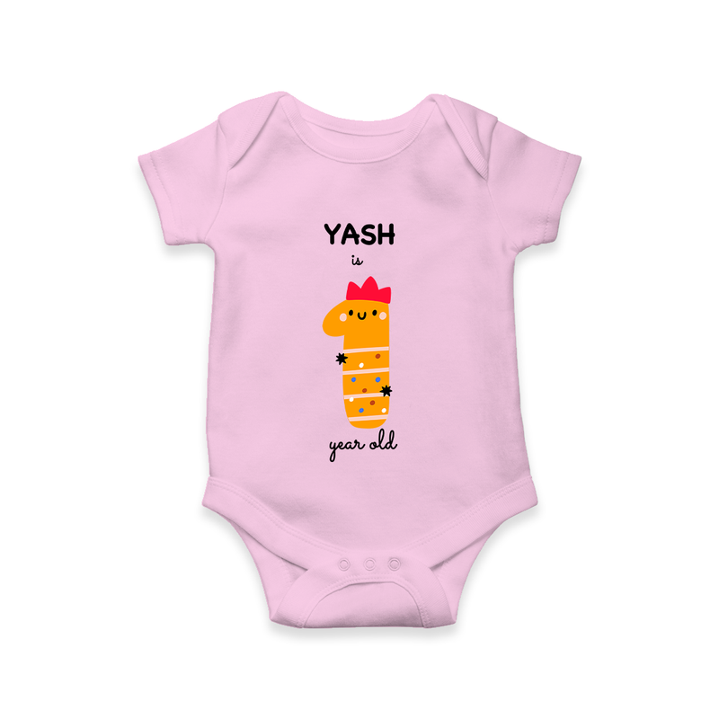 Celebrate The One year Birthday Custom Romper, Featuring with your Baby's name - PINK - 0 - 3 Months Old (Chest 16")