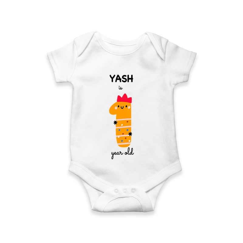 Celebrate The One year Birthday Custom Romper, Featuring with your Baby's name - WHITE - 0 - 3 Months Old (Chest 16")