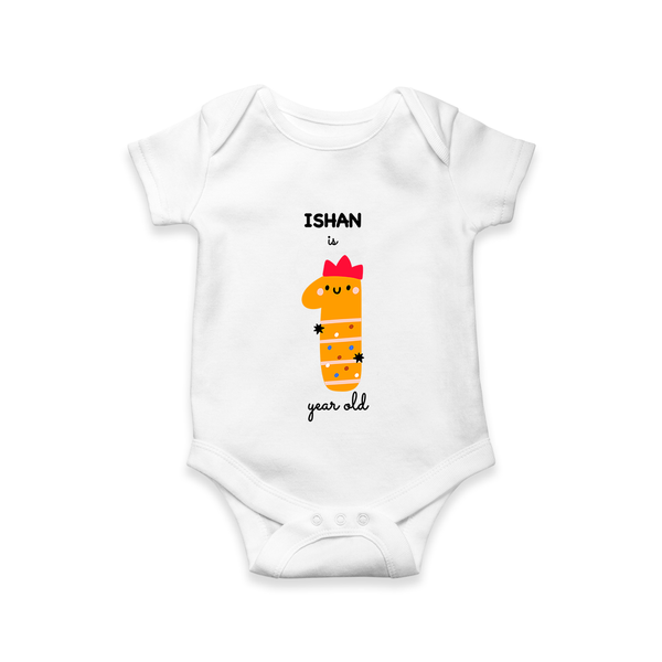 Milestone Romper for 1 Year | Soft Cotton Personalized Romper/Onesie | Unisex Design - WHITE - New Born (Chest 14")