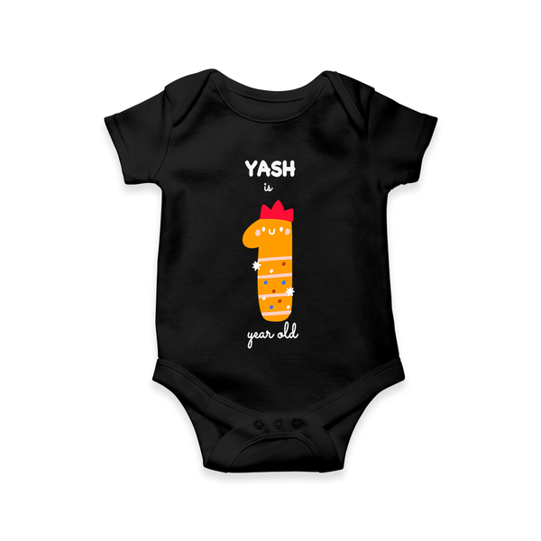 Celebrate The Twelfth Month Birthday Custom Romper, Featuring with your Baby's name - BLACK - 0 - 3 Months Old (Chest 16")