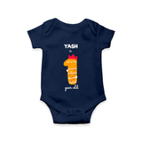 Celebrate The One year Birthday Custom Romper, Featuring with your Baby's name - NAVY BLUE - 0 - 3 Months Old (Chest 16")