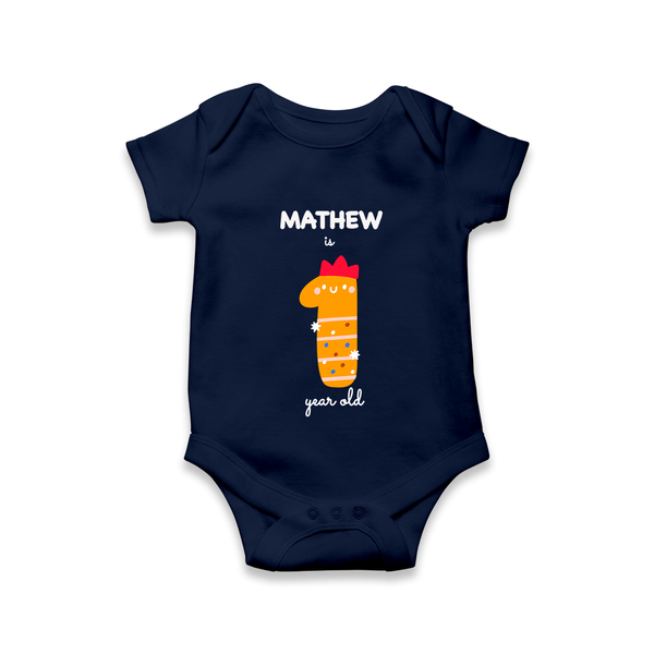 Milestone Romper for 1 Year | Soft Cotton Personalized Romper/Onesie | Unisex Design - NAVY BLUE - New Born (Chest 14")