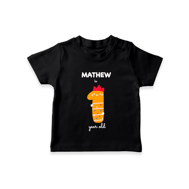 Milestone T-Shirt for 1st Year | Soft Cotton Personalized T-Shirt | Unisex Design - BLACK - 0-5 Months Old (Chest 17")
