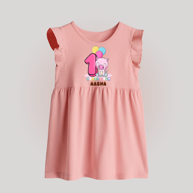 Custom Baby Baby Frock for 1 Month Milestone | Soft Cotton Baby Frock | Personalized Name Print - BABY PINK - 0 - 3 Months Old (Chest 17")