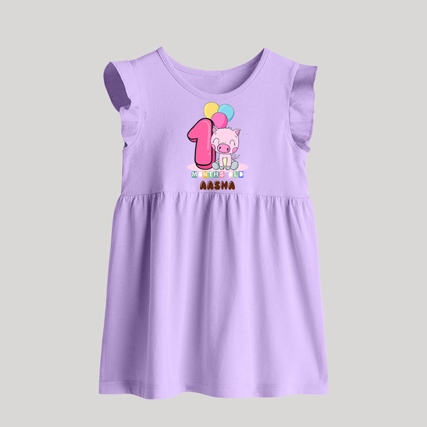 Custom Baby Baby Frock for 1 Month Milestone | Soft Cotton Baby Frock | Personalized Name Print - LILAC - 0 - 3 Months Old (Chest 17")