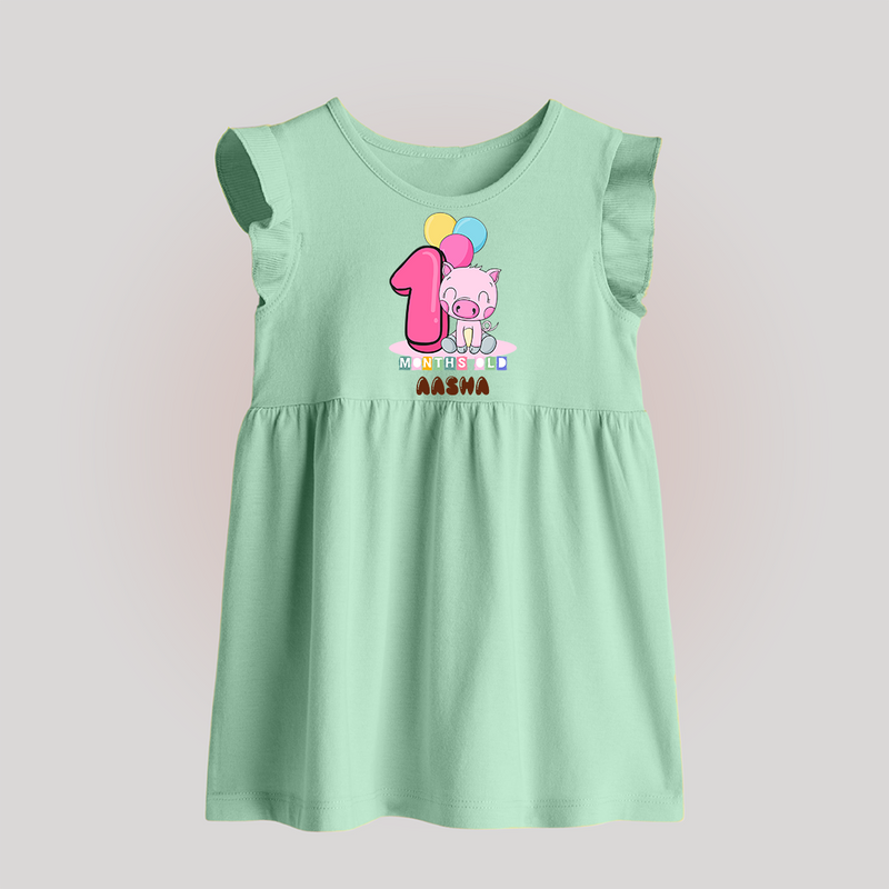 Custom Baby Baby Frock for 1 Month Milestone | Soft Cotton Baby Frock | Personalized Name Print - MINT GREEN - 0 - 3 Months Old (Chest 17")