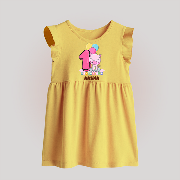 Custom Baby Baby Frock for 1 Month Milestone | Soft Cotton Baby Frock | Personalized Name Print - PASTEL YELLOW - 0 - 3 Months Old (Chest 17")