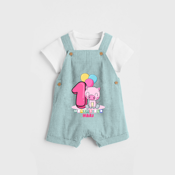 Celebrate The First Month Birthday Customised Dungaree set - ARCTIC BLUE - 0 - 5 Months Old (Chest 17")