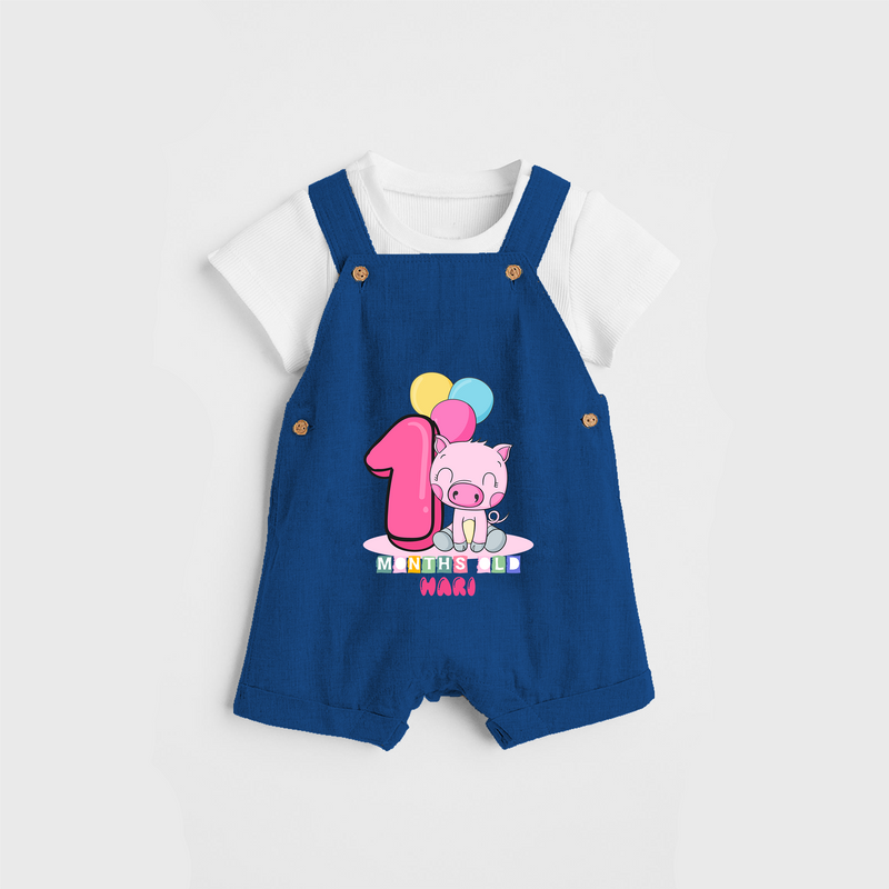 Celebrate The First Month Birthday Customised Dungaree set - COBALT BLUE - 0 - 5 Months Old (Chest 17")