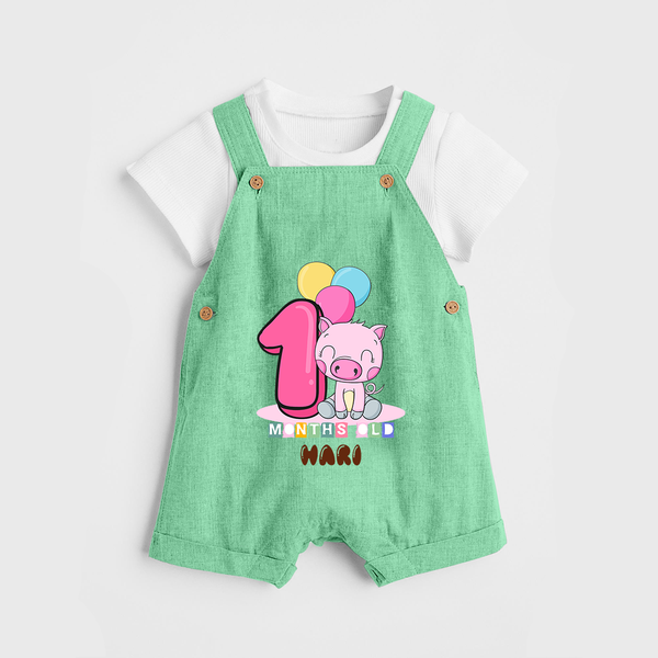 Custom Baby Dungaree Set for 1 Month Milestone | Soft Cotton Dungaree Set | Personalized Name Print - GREEN - 0 - 5 Months Old (Chest 18")