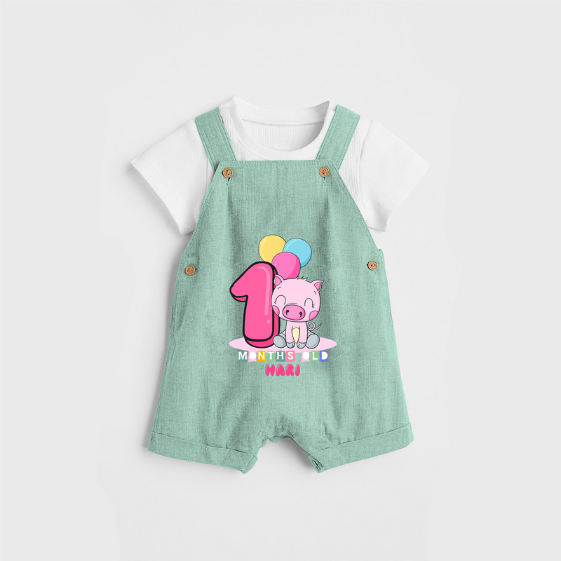 Celebrate The First Month Birthday Customised Dungaree set - LIGHT GREEN - 0 - 5 Months Old (Chest 17")