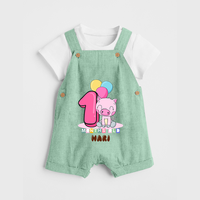 Custom Baby Dungaree Set for 1 Month Milestone | Soft Cotton Dungaree Set | Personalized Name Print - MINT GREEN - 0 - 5 Months Old (Chest 18")