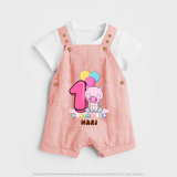 Custom Baby Dungaree Set for 1 Month Milestone | Soft Cotton Dungaree Set | Personalized Name Print - PEACH - 0 - 5 Months Old (Chest 18")