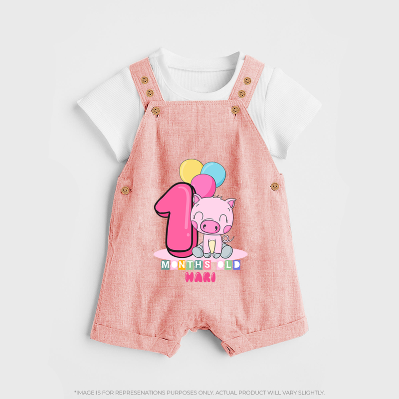 Make Your BabyÕs 1st Month Extra Special With Our Customized Baby Dungaree Set - PEACH - 0 - 5 Months Old (Chest 18")