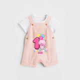 Celebrate The First Month Birthday Customised Dungaree set - PEACH - 0 - 5 Months Old (Chest 17")