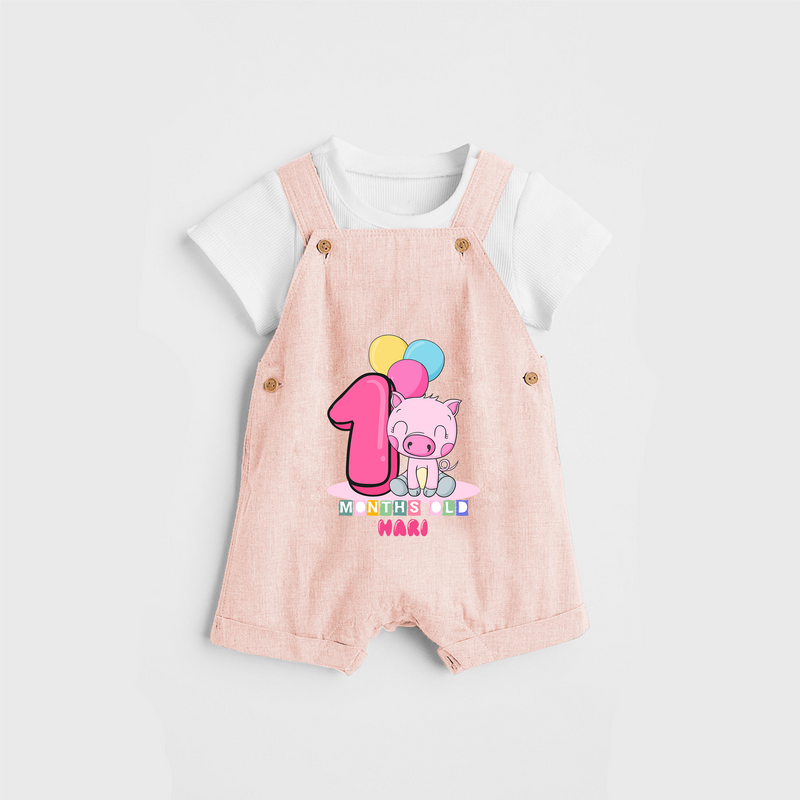 Celebrate The First Month Birthday Customised Dungaree set - PEACH - 0 - 5 Months Old (Chest 17")