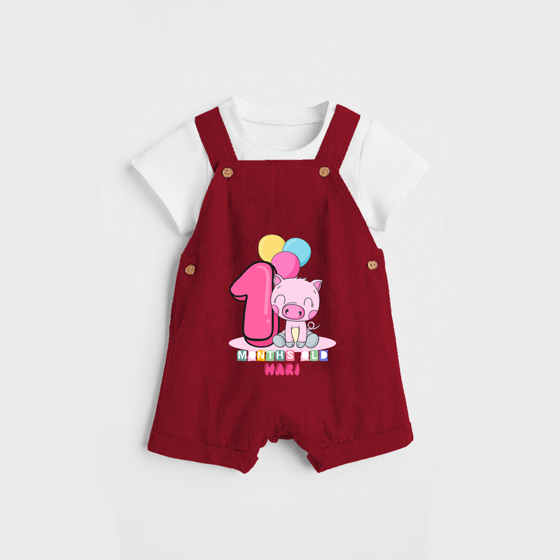 Celebrate The First Month Birthday Customised Dungaree set - RED - 0 - 5 Months Old (Chest 17")