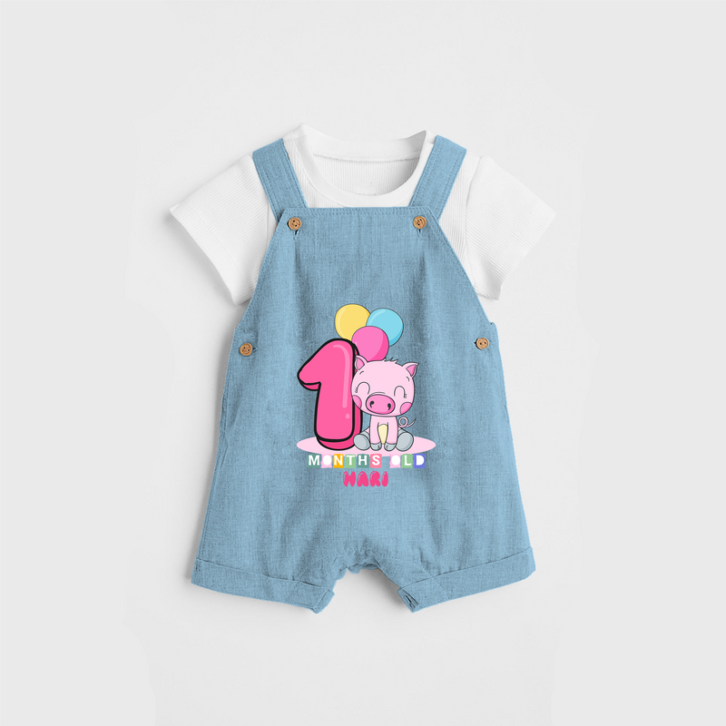 Celebrate The First Month Birthday Customised Dungaree set - SKY BLUE - 0 - 5 Months Old (Chest 17")