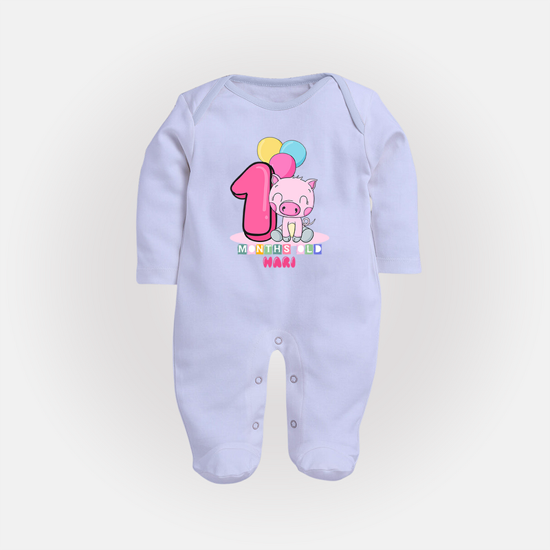 Make Your BabyÕs 1st Month Extra Special With Our Customized Baby Sleep Suit - BABY BLUE - New Born (Chest 7.5")