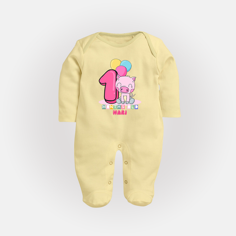 Make Your BabyÕs 1st Month Extra Special With Our Customized Baby Sleep Suit - PASTEL YELLOW - New Born (Chest 7.5")