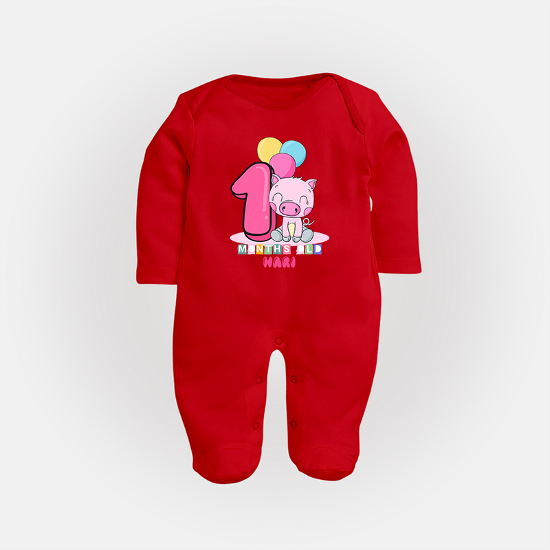 Make Your BabyÕs 1st Month Extra Special With Our Customized Baby Sleep Suit - RED - New Born (Chest 7.5")