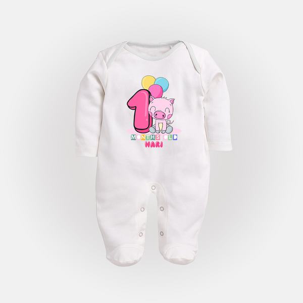 Make Your BabyÕs 1st Month Extra Special With Our Customized Baby Sleep Suit - WHITE - New Born (Chest 7.5")