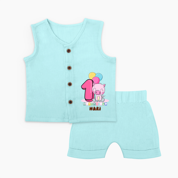 Custom Baby Jabla Set for 1 Month Milestone | Soft Cotton Jabla Set | Personalized Name Print - BABY BLUE - 0 - 3 Months Old (Chest 9.8")