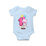 Custom Baby Romper/Onesie for 1 Month Milestone | Soft Cotton Bodysuit | Personalized Name Print - BABY BLUE - New Born (Chest 14")