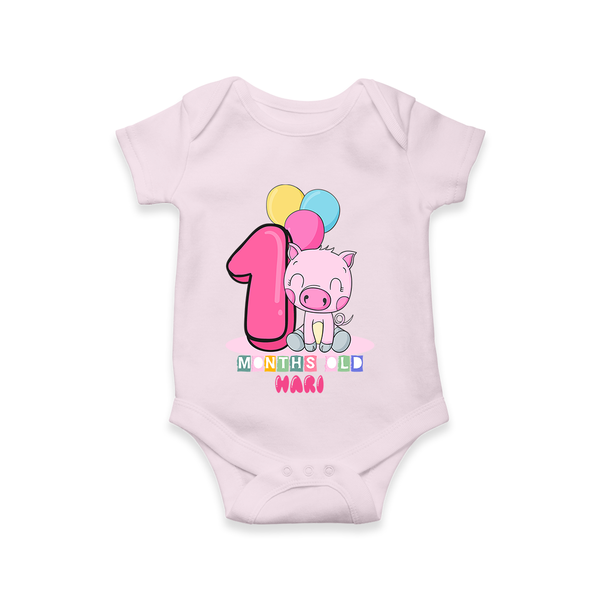 Celebrate The First Month Birthday Customised  Romper - BABY PINK - 0 - 3 Months Old (Chest 16")