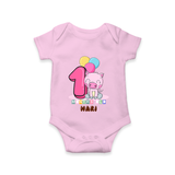 Custom Baby Romper/Onesie for 1 Month Milestone | Soft Cotton Bodysuit | Personalized Name Print - BABY PINK - New Born (Chest 14")