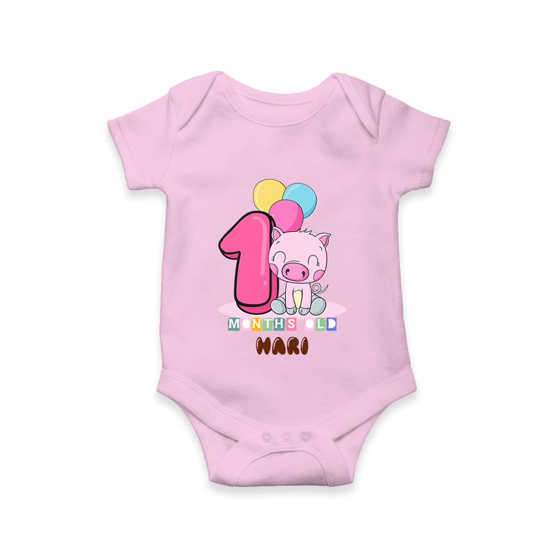 Custom Baby Romper/Onesie for 1 Month Milestone | Soft Cotton Bodysuit | Personalized Name Print - BABY PINK - New Born (Chest 14")