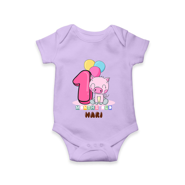 Custom Baby Romper/Onesie for 1 Month Milestone | Soft Cotton Bodysuit | Personalized Name Print - LILAC - New Born (Chest 14")