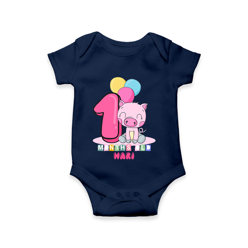 Celebrate The First  Month Birthday Customised Romper - NAVY BLUE - 0 - 3 Months Old (Chest 16")