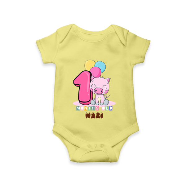 Custom Baby Romper/Onesie for 1 Month Milestone | Soft Cotton Bodysuit | Personalized Name Print - PASTEL YELLOW - New Born (Chest 14")