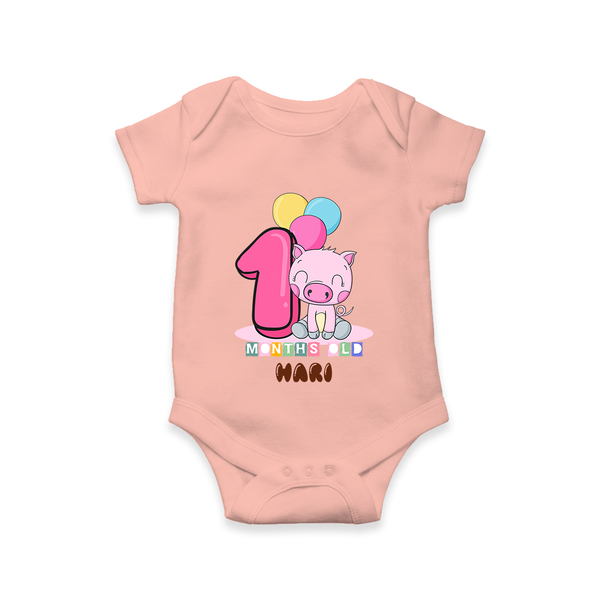 Custom Baby Romper/Onesie for 1 Month Milestone | Soft Cotton Bodysuit | Personalized Name Print - PEACH - New Born (Chest 14")