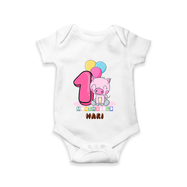Custom Baby Romper/Onesie for 1 Month Milestone | Soft Cotton Bodysuit | Personalized Name Print - WHITE - New Born (Chest 14")