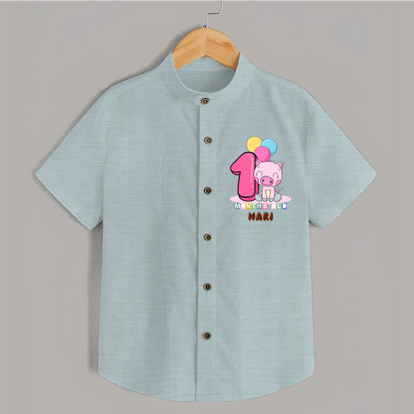 Custom Baby Shirt for 1 Month Milestone | Soft Cotton Shirt | Personalized Name Print - ARCTIC BLUE - 0 - 6 Months Old (Chest 23")